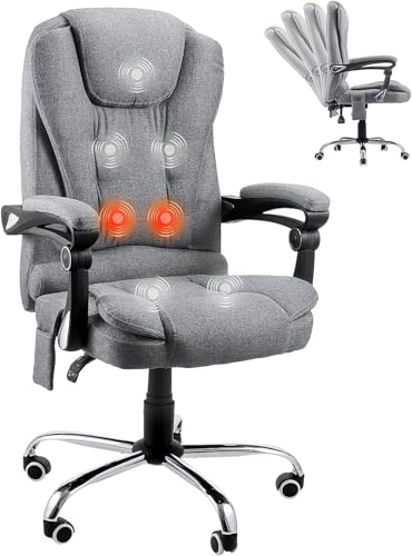 YODOLLA Bürostuhl 200kg Belastbarkeit, Massage Ergonomischer Chefsessel Schreibtischstuhl mit Wärmefunktion, Liegefunktion, Höhenverstellbarer Computerstuhl, Grau von YODOLLA