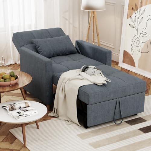 YODOLLA Einzel-Sofa, Bett, Stuhl, 3-in-1-Sessel, wandelbar, verstellbare Stühle, Bett für kleine Räume mit Seitentasche, Dunkelgrau von YODOLLA
