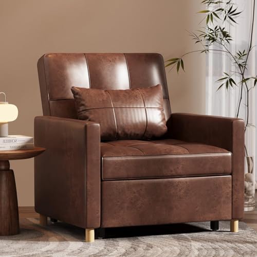 YODOLLA Einzel-Sofa-Bett, Stuhl, 3-in-1-Stuhl, Einzel-Sofabett für kleine Zimmer, ausziehbarer Verstellbarer Einzelsessel mit Seitentasche, Braun YODOLLA Einzel-Sofa-Bett, Stuhl, 3-in-1-Stuhl, Einzel-Sofabett für kleine Zimmer, ausziehbarer Verstellbarer Einzelsessel mit Seitentasche, Braun von YODOLLA