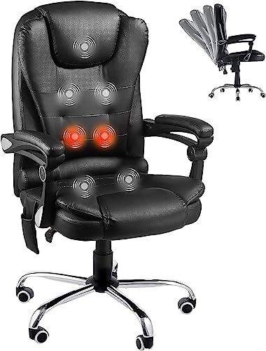 YODOLLA Ergonomischer Liegestuhl für Büros, Wärme & Massage Schreibtischstuhl mit hoher Rückenlehne und Verstellbarer Höhe, Executive-Drehstuhl aus Leder für Büro, Zuhause(Schwarz) von YODOLLA