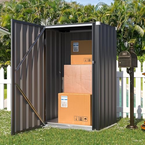 YODOLLA Gartenschrank, 76x55x144cm Einzel-Tür Außenschrank wetterfest, Stabil Metall Paketzustellkasten & Lagerung mit Schloss für Garten, Dunkelgrau von YODOLLA