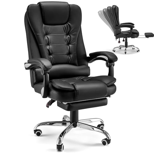 YODOLLA Bürostuhl, 200 kg Belastbarkeit, Ergonomischer Chefsessel, Schreibtischstuhl mit Liegefunktion, Höhenverstellbarer Computerstuhl mit Lederfußstütze, Schwarz von YODOLLA