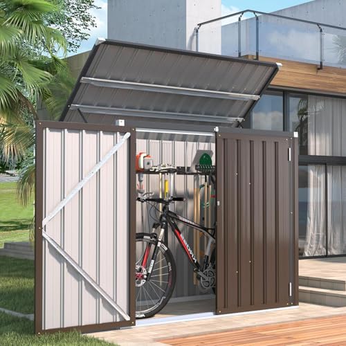 YODOLLA Outdoor Mülltonnenbox mit Gasdruckfeder, Abschließbar Gartenschuppen Wetterfest Gerätehaus für den Außenbereich, 150,6 x 80 x 117,6cm, 1300L (Braun) von YODOLLA