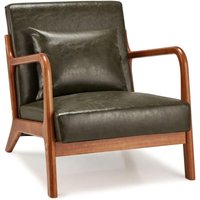 Sessel Akzentstühle Cocktailsessel für Wohnzimmer, loungesessel Lesesessel mit Holzarmlehne Armchair Accent Chairs PU-Leder Grün - Yodolla von YODOLLA