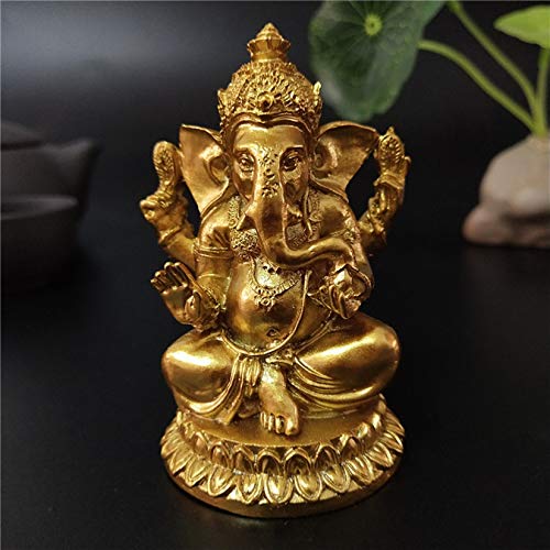 YODOOLTLY Goldfarbene Lord Ganesha Statuen, Hindu-Elefant-Gott-Statue, Kunstharz-Skulptur, indische Ganesha-Figur, handgefertigte Geschenkdekoration, Ornamente für Haus, Garten, Auto von YODOOLTLY