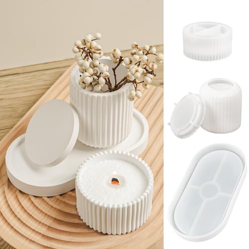 YODOYO 3 Stücke Silikonformen Gießformen, Silikonform Tablett und Kerzenbehälter, Vase Paletten Schmuck Teller Gießform, Epoxidharz Tablett Form, Aufbewahrung Tablett Beton Gipsform Handwerk von YODOYO
