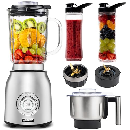 Yoer Titano JB03S, Standmixer, 1800W, 4-in-1, 2,4L Glasbehälter, Automatikprogramme, Edelstahl INOX, Kaffeemühle, Nussmühle, 2 Bidons, BPA-frei Yoer Titano JB03S, Standmixer, 1800W, 4-in-1, 2,4L Glasbehälter, Automatikprogramme, Edelstahl INOX, Kaffeemühle, Nussmühle, 2 Bidons, BPA-frei von YOER