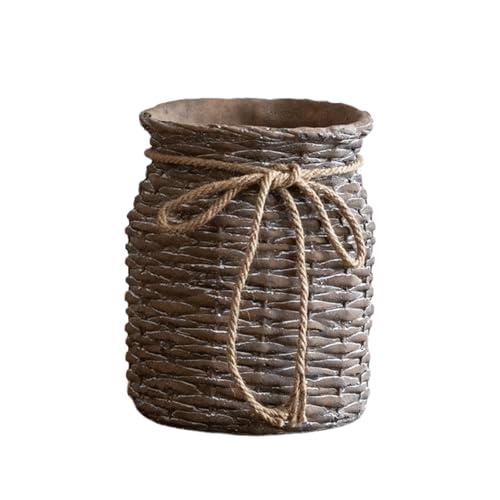 Yofab Pflanztöpfe Pflanzgefäß Gartentöpfe Pflanztöpfe Einzigartige Pflanztöpfe Beton Imitation Weide Gewebter Blumentopf Outdoor Große Pflanzgefäße Garten Dekor von YOFAB