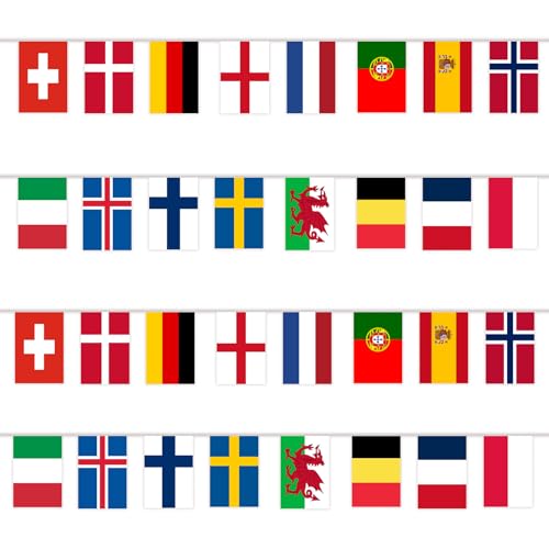 YOFANUP Wimpelkette Europäische Länderflaggen, 24 Länderflaggen – 26 Fuß/8.5 m, Doppelseitige Flagge, Fahnenkette für Bar, Restaurant, Garten und Schule von YOFANUP