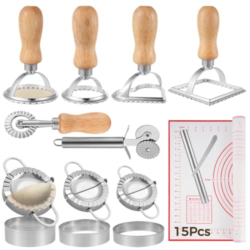 15 Stück Ravioli Dumpling Maker, Ravioli Former,Ravioli Ausstecher, Quadratische Runde Herzförmige Ravioli Formerm aud Backmatte für Ravioli, für Dumpling Ravioli machen von YOFAPA