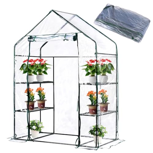 Greenhouse Replacement Cover with Roll-Up Zipper Door, 28,7 x 56,3 x76,8 Zoll PVC Pflanze Gartenbau Gewächshaus Abdeckung für Gartenarbeit Pflanzen Kälte Frost Schutz Wind Regen Proof von YOFAPA