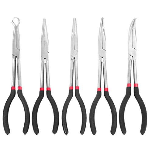 Spitzzange mit großer Reichweite, 5-teiliges 11-Zoll-Schlauchgreifer-Set mit Spitzzange und Tasche, inklusive geradem Winkel, 25, 45, 90 Grad, O-Typ-Zange mit großer Reichweite für enge Räume Spitzzange mit großer Reichweite, 5-teiliges 11-Zoll-Schlauchgreifer-Set mit Spitzzange und Tasche, inklusive geradem Winkel, 25, 45, 90 Grad, O-Typ-Zange mit großer Reichweite für enge Räume von YOFAPA