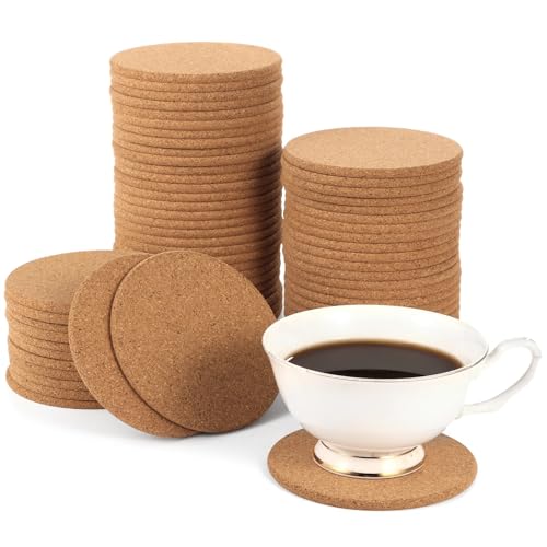 YOFAPA 100 Korkuntersetzer für Getränke, 10 cm runde Teekanne-Matten, saugfähige hitzebeständige Korktafeln, Wiederverwendbare Holzuntersetzer für Weingläser, Kaffeebecher,Coasters for DIY Crafts von YOFAPA