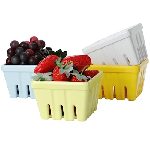 YOFAPA 4 Stück Beerenkörbe, quadratische Obstschalen mit Löchern, rustikale Küchendekoration Obstschalen, Bunte Nachahmung Keramik Obstschalen, kleine Obstbehälter für Beeren, Nüsse, Süßigkeiten YOFAPA 4 Stück Beerenkörbe, quadratische Obstschalen mit Löchern, rustikale Küchendekoration Obstschalen, Bunte Nachahmung Keramik Obstschalen, kleine Obstbehälter für Beeren, Nüsse, Süßigkeiten von YOFAPA