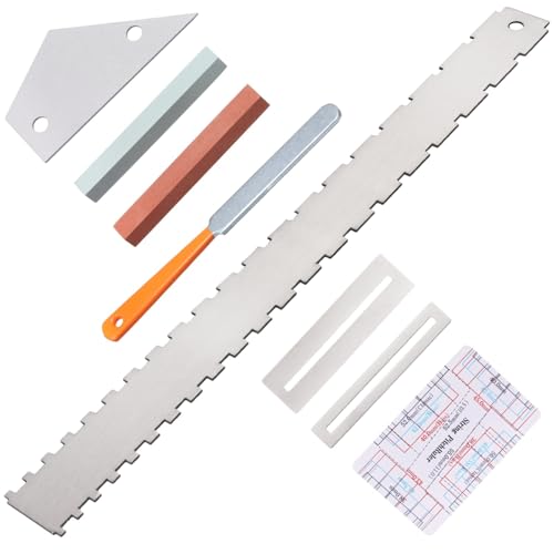 YOFAPA 8 PCS Guitar Neck Straight Edge Kit, Gitarrenhals gekerbt gerade Kante Luthier Tool, Fret Rocker, Fret File, Griffbrett Guards, String Action Ruler, Grindstones, Wartung Kit für E-Gitarre Bass von YOFAPA
