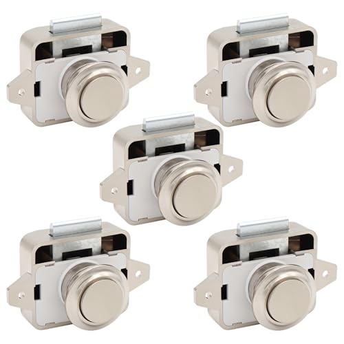 YOFAPA Push Button Cabinet Lock 5 Pack, Chrome Plated RV Drawer Latches, Marine Grade Metal Push to Open Locks, Keyless Door Catches von YOFAPA