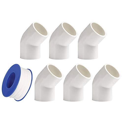 YOFASEN 6 Stück PVC Rohrverbinder, 25mm - 45 Grad Winkel Kniestück Kappen Fittings für Wasserrohre - Sanitär Kupplungsverbinder + Klebeband von YOFASEN