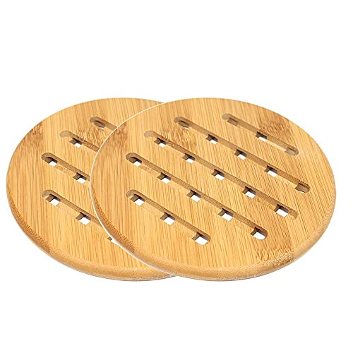 YOFASEN Bambus Topfuntersetzer für Heiße Pfannen - Home Kitchen Hot Pads Untersetzer - Hitzebeständige Matte Arbeitsplattenschutz, Rund, 18x18x1cm, 2 STÜCK von YOFASEN