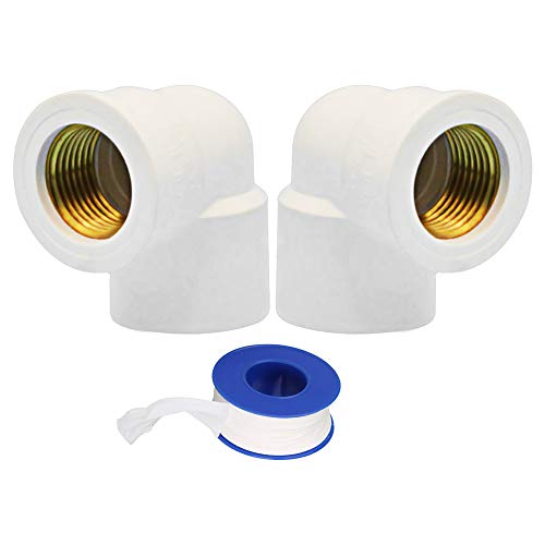YOFASEN PVC Wasserleitungsanschlüsse, 20 mm - 2 Stück 90 ° Winkel Rohrverschraubungs Adapter, Innengewinde + 1 Stück Installationsband von YOFASEN