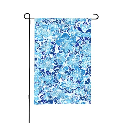 Blaue abstrakte Blumen, 12 x 18 Zoll, doppelseitige Sommergarten-Flagge für draußen von YOFIEN