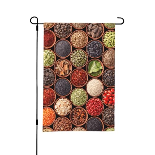Bunte Gewürze und Kräuter, 12 x 18 Zoll, doppelseitige Sommergarten-Flagge für draußen von YOFIEN