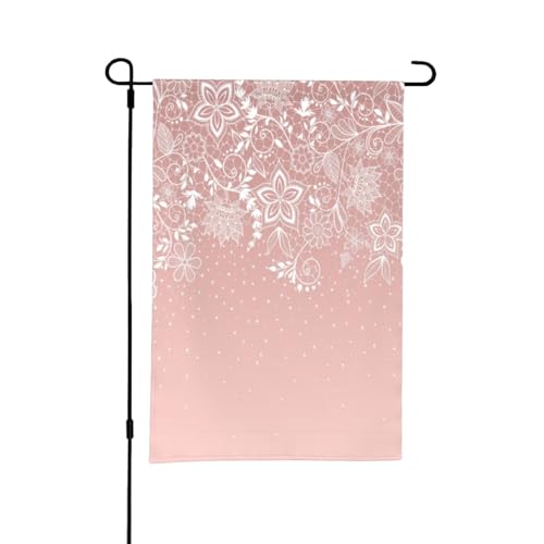Elegantes weißes Spitzen-Blumen- und Konfetti-Design, 30,5 x 45,7 cm, doppelseitige Sommer-Gartenflagge für den Außenbereich von YOFIEN