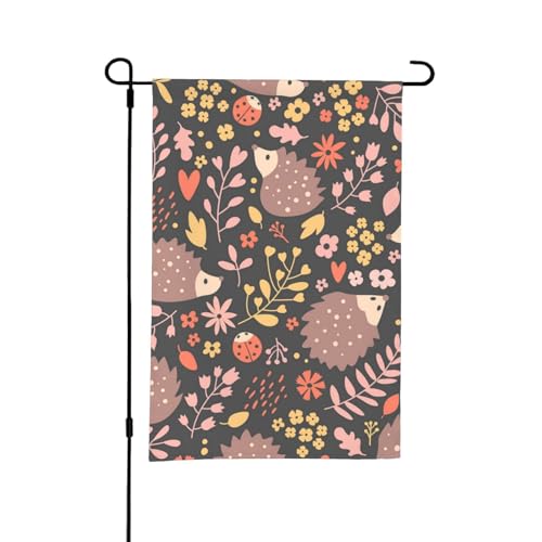 Igel und Blumen, 12 x 18 Zoll doppelseitige Sommergarten-Flagge für draußen von YOFIEN