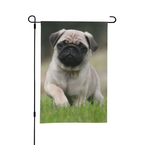 Mops Bokeh Welpen Hunde Rasen Haustiere Mops, 12x18 Zoll doppelseitige Sommer Garten Hof Flagge draußen von YOFIEN