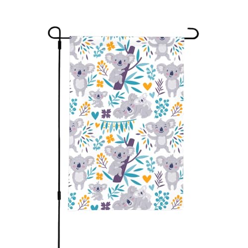 Niedliche Koalabären und Blumen, 30,5 x 45,7 cm, doppelseitige Sommer-Gartenflagge für draußen von YOFIEN