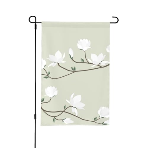 Weiße Blumen Frühling, 12x18 Zoll doppelseitige Sommergarten-Flagge für draußen von YOFIEN