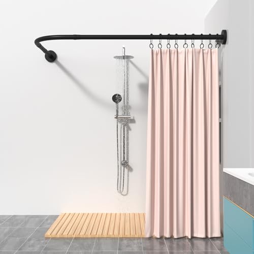 Duschvorhangstange L Form 70-100x110-170cm, Verstellbare Ohne Bohren/Bohren Duschvorhangstange, Badezimmer Badewanne Ecke Duschstange, Schwarz von YOFOQ