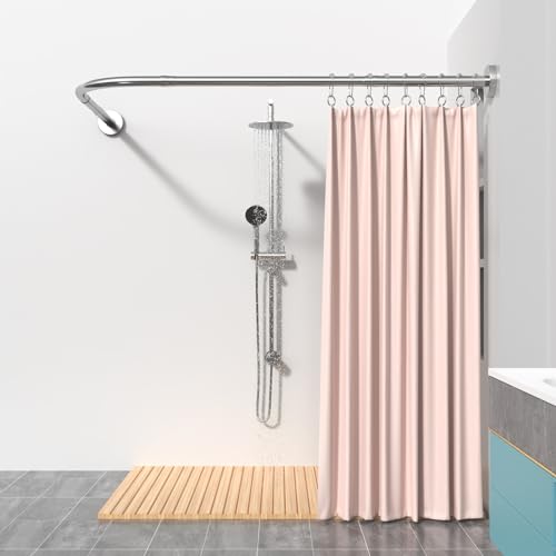 Duschvorhangstange L Form 70-100x110-170cm, Verstellbare Duschvorhangstange Ohne Bohren/Bohren, Badezimmer Badewanne Ecke Duschstange von YOFOQ