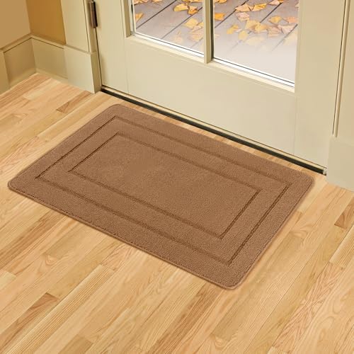YOFTLUJU Stilvolle Innen- und Außentürmatte 60x90cm, Schmutzfänger, Anti-Rutsch, Super Absorbierend, 0,4 Zoll dünne Türmatte, maschinenwaschbarer Eingangsteppich, für Vorder- und Hintertür braun von YOFTLUJU