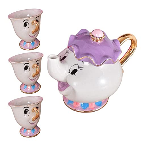 Die Schöne und Das Biest Teekanne Keramik Tassen Set Mrs. Potts Teekanne & Teegläser Set (Kanne & 3 Tasse) von YOFXZGR