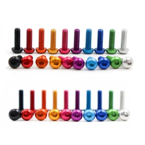 YOGAES Aluminium-Inbus-Rundschraube M3 M4 M5 M6 Bunte Sechskant-Innensechskant-Maschinenschrauben aus Aluminiumlegierung mit Linsenkopf-M4x10-Rot (10 Stück) von YOGAES