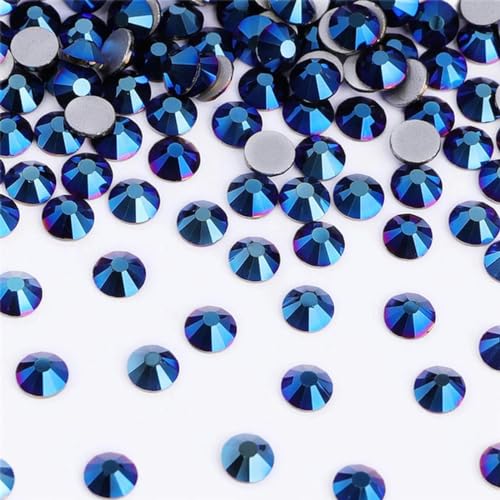 Strasssteine Bulk Großhandel SS3-SS30 Glas-Strasssteine mit flacher Rückseite, glitzernde runde Kristallsteine für Nägel, Kunst, Kleidung in Großpackung, Mineralblau, SS6, 14400 Stück von YOGAES