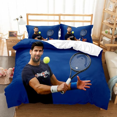 YOGAES Bettbezug Novak Djokovic, Bettbezug für Kinder, Bettbezug für Jugendliche, Bettbezug für Einzelbett (A2, 135 x 200 cm + 80 x 80 cm) von YOGAES
