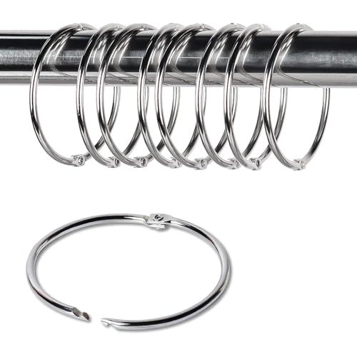 YOGAZEN 20 Stück Vorhangringe Metall, 25mm Gardinenringe zum Öffnen, Duschvorhang Ringe, Vorhang Hängend Ringe für Duschvorhänge und Gardinenstangen Buchringe, für Schlafzimmer, Badezimmer(Silber) von YOGAZEN