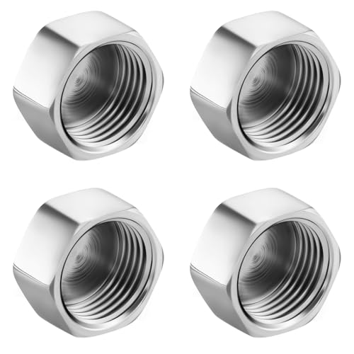 YOGAZEN 304 Edelstahl G1/2"(Ø20mm) Innengewinde, 4 Stück Blindstopfen Wasserleitung Verschlusskappe G1/2", Edelstahl Sechskant, Rohrkappe Endkappe Gewindefitting für Garten Wasserleitung von YOGAZEN