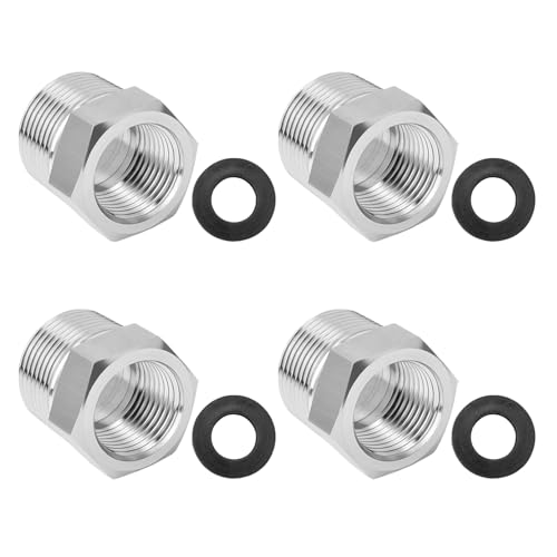 YOGAZEN 4 Stück Reduzierstück 1/2 auf 3/8, 4 Stück Adapter 1/2 auf 3/8 Zoll, Reduzierstück, Edelstahl Gewindefitting, Außengewinde-Innengewindeverbindungen, Geeignet für Industrie Usw Mit Lederring von YOGAZEN