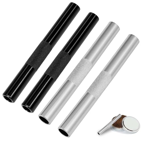 YOGAZEN 4 Stück Ziehröhrchen Set, Silber/Schwarz, 7Cm Tragbarer Strohhalm, Metallrohr, Wiederverwendbar, Premium-Strohhalm Für Picknicks, Camping, Reisen von YOGAZEN