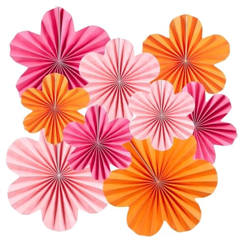 YOGAZEN 9 Stück Papier Fächer Dekoration, Papierfächer zum Aufhängen, Papierblumen Deko Hängend, Papier Blumen Hängende mit Schnur für Partys, Hochzeiten, Festliche Dekorationen von YOGAZEN