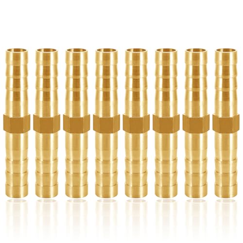 YOGAZEN Schlauchverbinder 6mm Messing, 8 Stück Messing Schlauch Anschluss 6mm(1/4"), gerader Widerhaken Verbinder Schlauchtülle Tüllenverbinder Gewindefitting Messingfittings von YOGAZEN