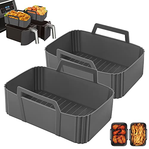 2 Packungen Silikonform für Heißluftfritteuse Ninja Dual Zone, Ninja Foodi Heißluftfritteuse Zubehör für AF300EU AF400EU, Air Fryer Silikon Liners Pot Wiederverwendbar anstelle Airfryer Backpapier von YOGINGO