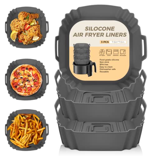 3 x Silikon-Luftfritteusen-Einlagen, 3–7 l, wiederverwendbar, Zubehör für Luftfritteusen, lebensmittelechtes Silikon, fettdicht, Airfryer Backblech, Korb, Küchenhelfer, Essentials, kompatibel mit von YOGINGO