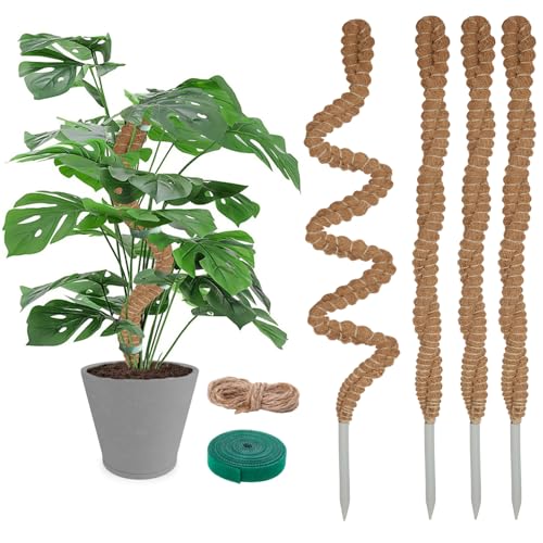 4 Pack Moosstab für Monstera - 60cm Biegsame Pflanzenstütze für Indoor, Rankhilfe Monstera, handgemachte Coco Coir Pole Pflanze Unterstützung für Creeper Pflanzen wachsen nach Oben von YOGINGO