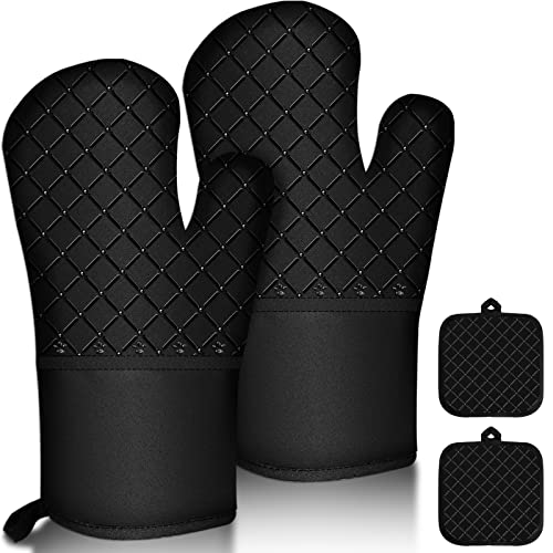 4er Set Ofenhandschuhe, 300°C Topflappen & rutschfestes Silikon Lange Backhandschuhe, Kochhandschuhe Hitzebeständige, Topfhandschuhe Ofen Handschuhe für Küche, Backen,BBQ,Auflaufform und Grillen von YOGINGO