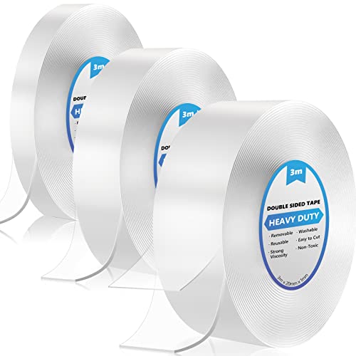 9 Meters Doppelseitiges Klebeband Extra Stark, 3 Rollen Dünn Klebeband Doppelseitig, Waschbares Spurlos Transparent Nano Double Sided Tape für Teppich, Foto Wand, Küche, Zuhause, Auto oder Outdoor von YOGINGO