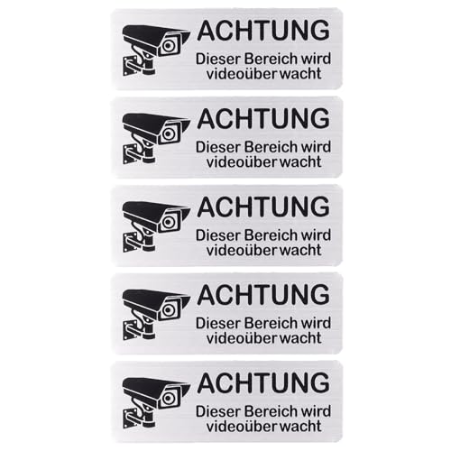 YOGOTEU Video Schild, 5 Stück Videoüberwachung Schild 8,5 x 3 cm Selbstklebend Aluminium Warnschild Warnung Videoüberwachung Privat YOGOTEU Video Schild, 5 Stück Videoüberwachung Schild 8,5 x 3 cm Selbstklebend Aluminium Warnschild Warnung Videoüberwachung Privat von YOGOTEU