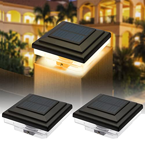 YOHAYO Solar Pfostenkappen Licht Solar Zaunpfosten Leuchte Solar Säulenlampe Solarlampen für Außen Zaun Wasserdicht IP65 Warmweiß für Pfosten Patio Zaunpfahl 2 Stück von YOHAYO